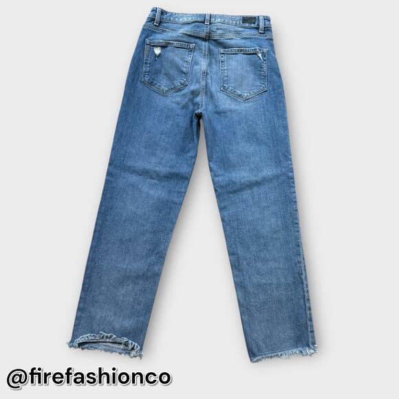 PAIGE HIGH RISE SARAH STRAIGHT JEANS RAW HEM BUTTON FLY BOHO DENIM 29 - Picture 3 of 10